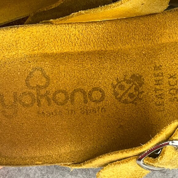 Yokono Suede Leather Thongs T-Strap Sandals Shoes 7.5 8 Yellow Cork Made Spain - Picture 8 of 11